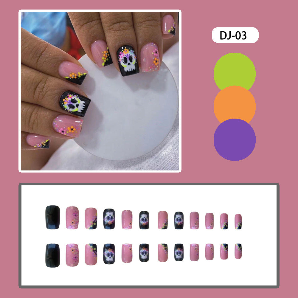Wholesale Cute Skull Short Color Flower Polka Dot Nail Stickers